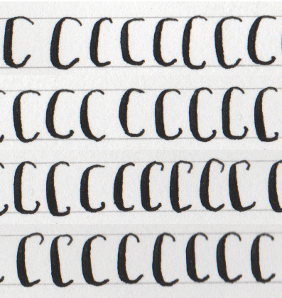 The letter 'c' drawn many times with small variations in shape